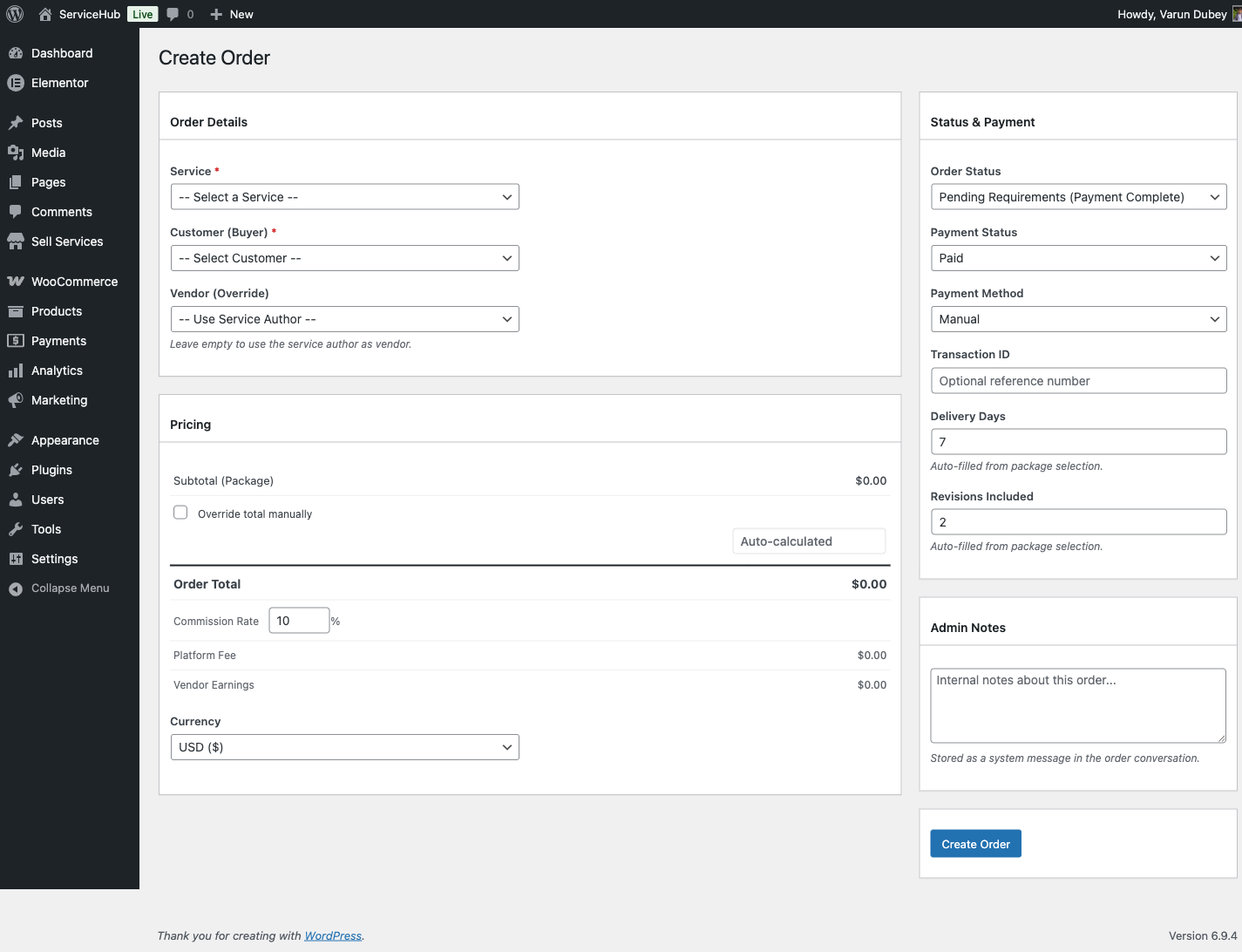 Create Manual Order