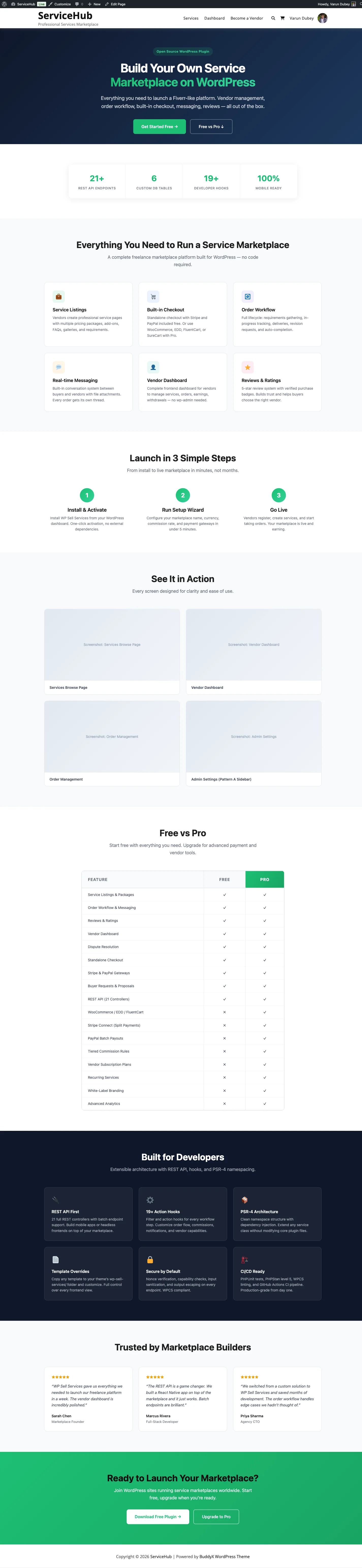 Landing Page with Free vs Pro Comparison