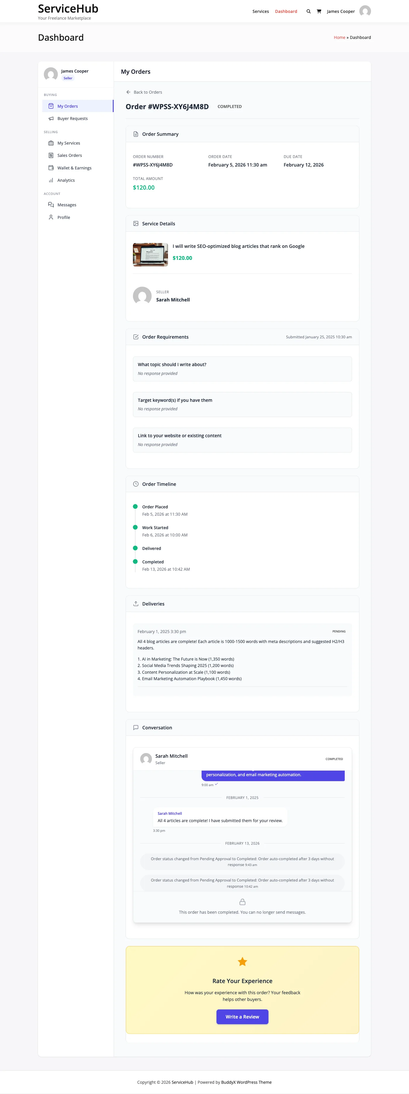 Completed requirements view showing all submitted information