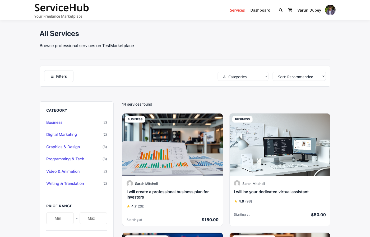 Services grid view