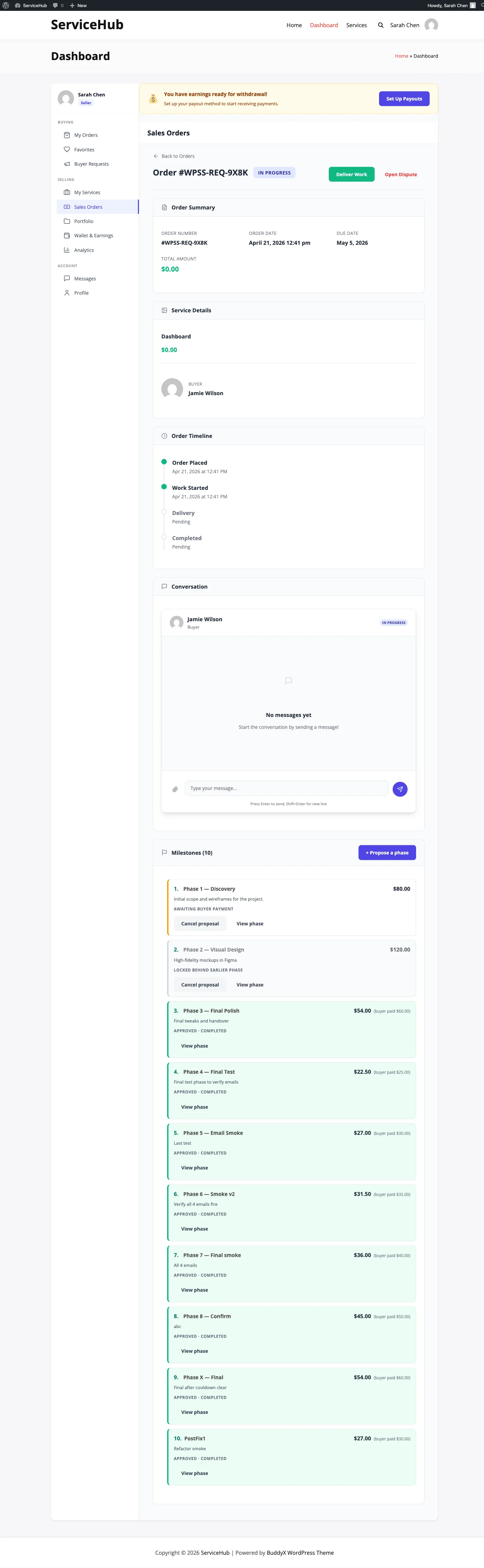 Milestone timeline on a buyer's order page