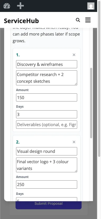 Milestone repeater on the proposal form