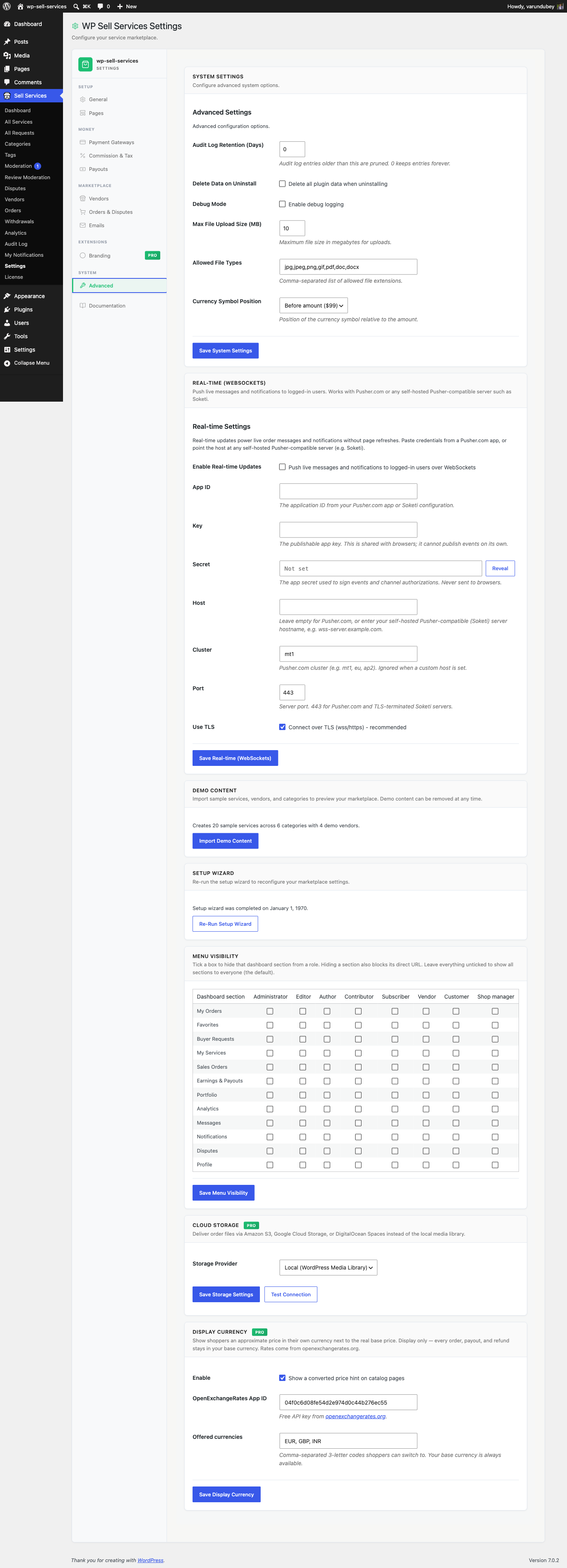 Cloud Storage settings on the Advanced tab