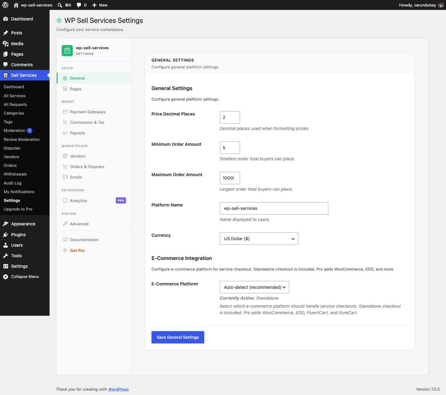General settings tab
