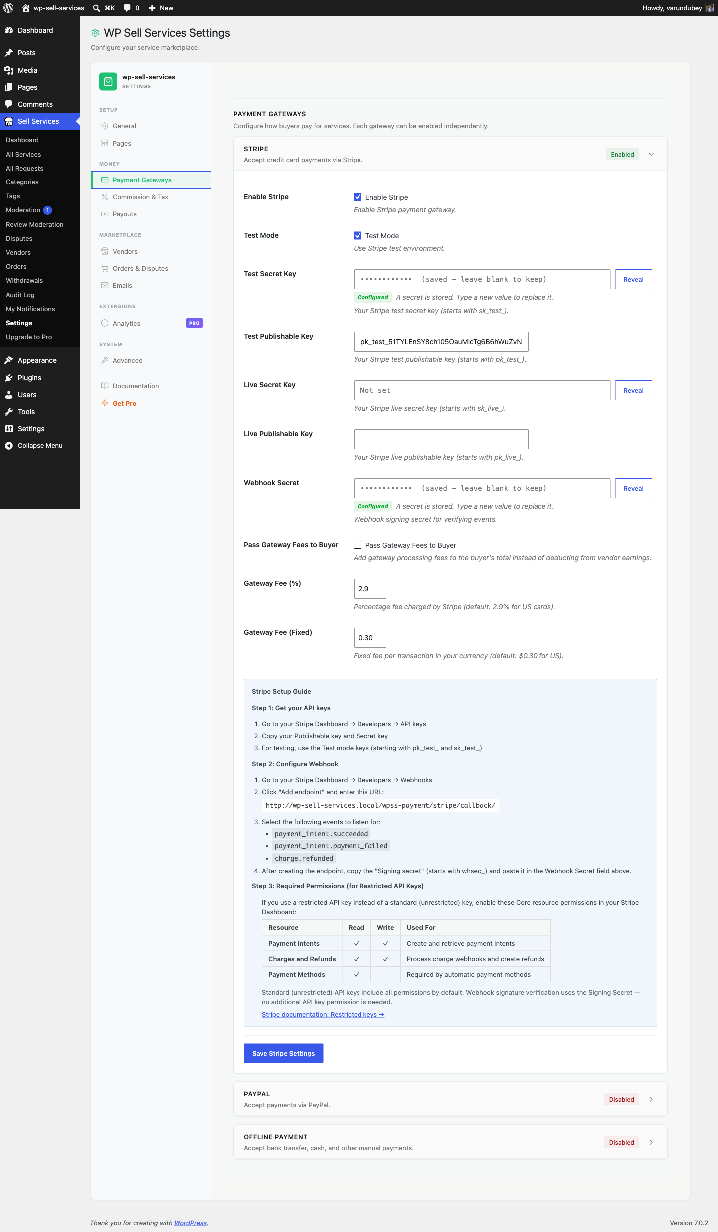 Payment gateway settings
