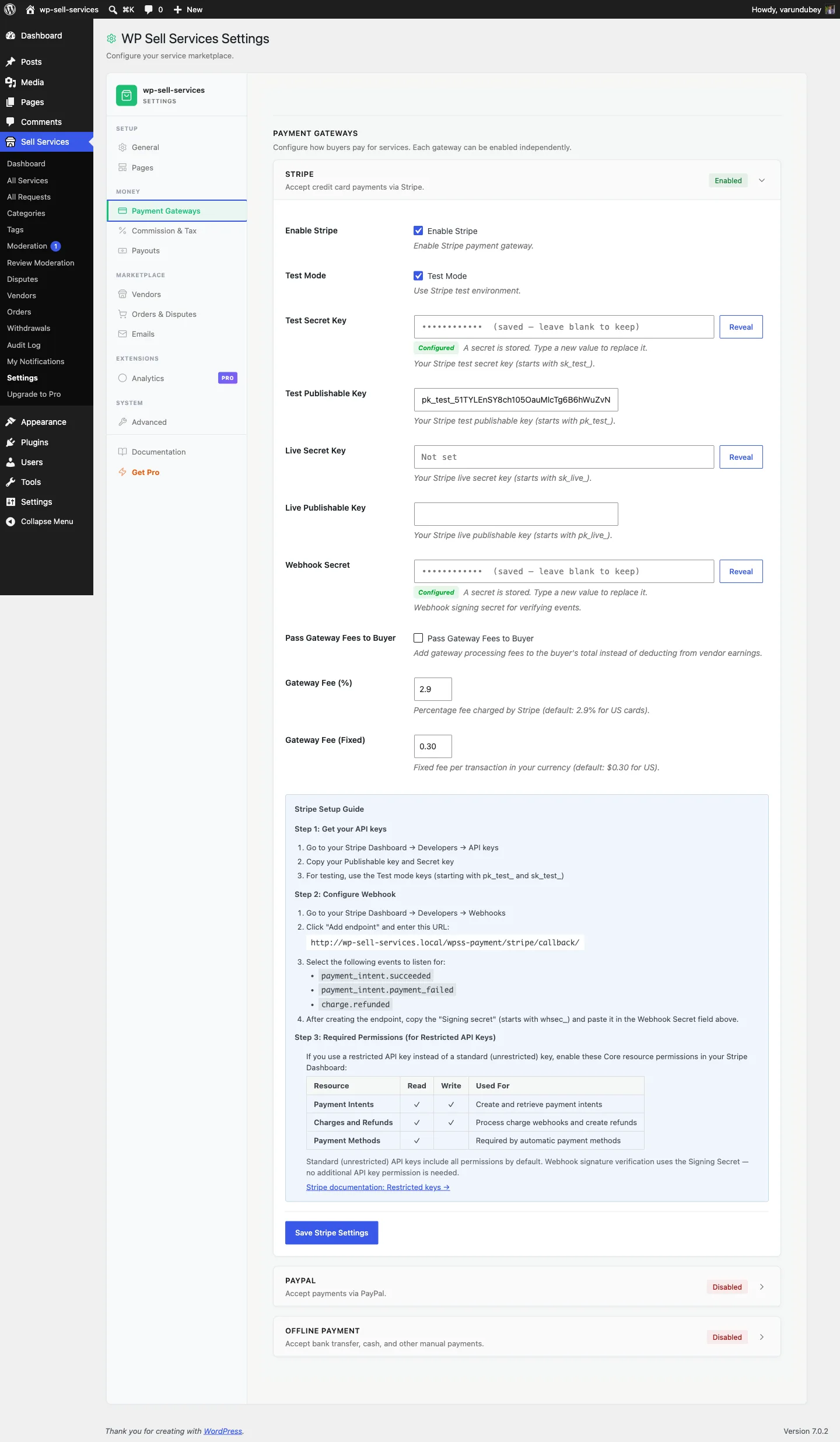 Payment gateway settings