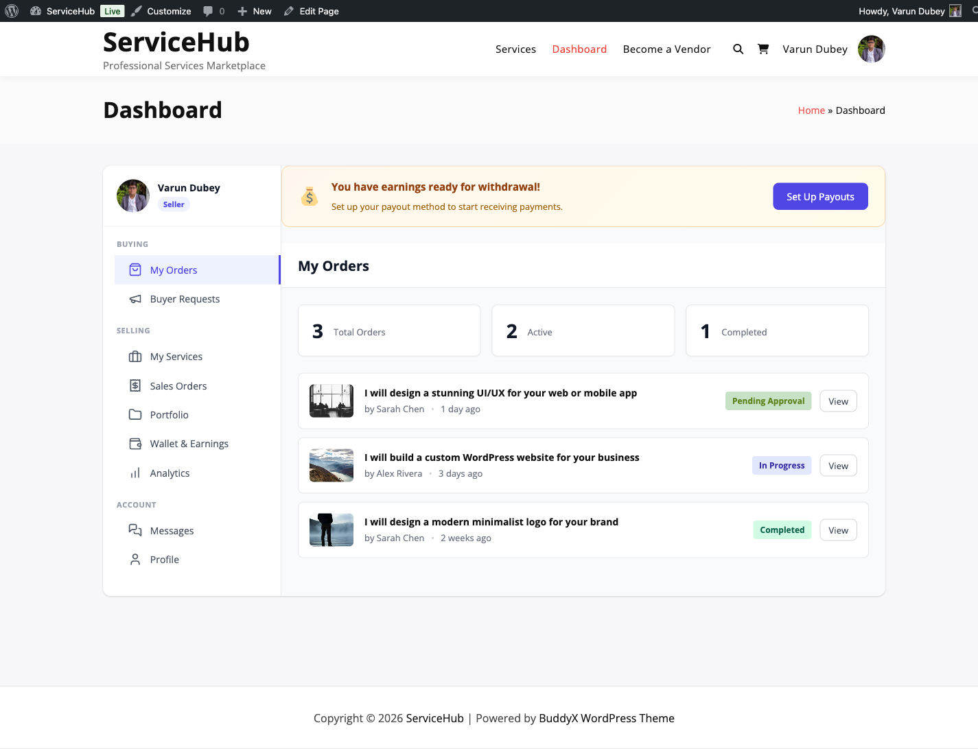 Vendor dashboard overview