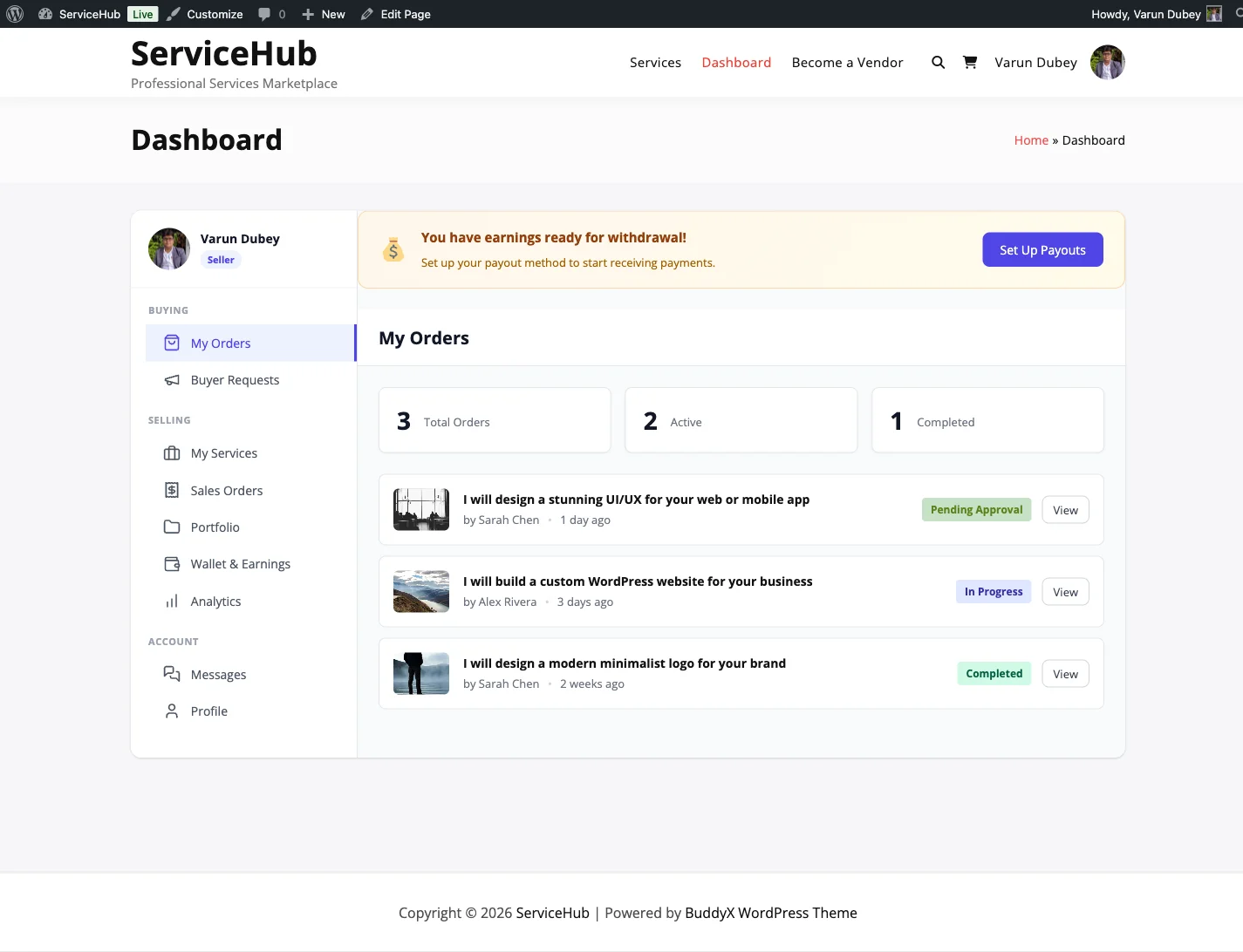 Vendor dashboard overview