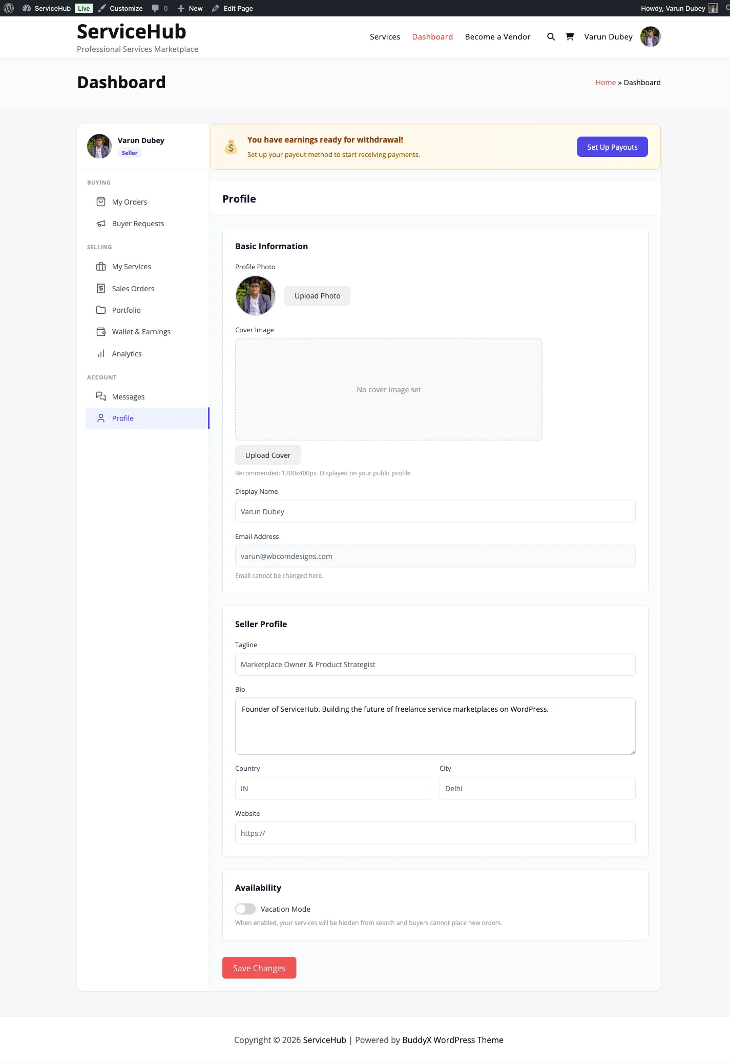Vendor profile editor