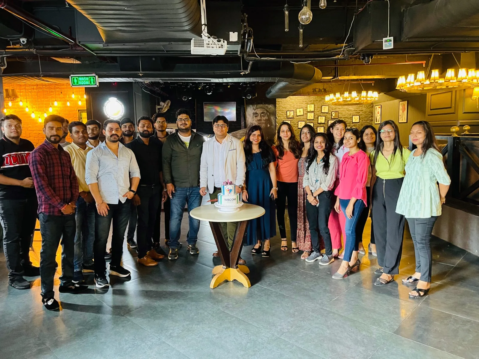 Team gathering at a company milestone
